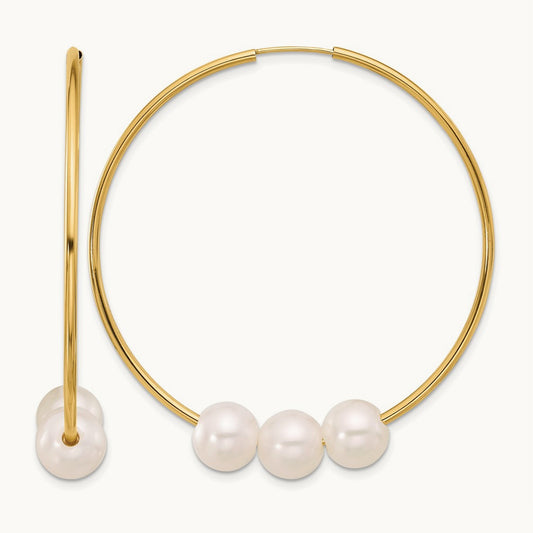 8- White Round Freshwater Cultured Pearl Infinity Hoop Earrings, 9mm, 14K
