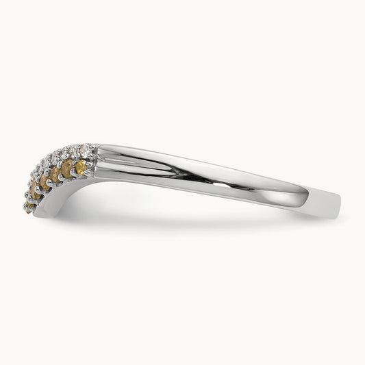 Yellow and White Diamond Band, 14K White Gold
