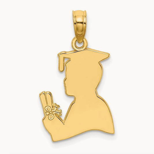 Polished Male Graduation Profile Charm, 14K