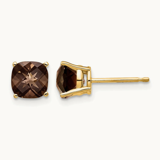 Cushion Smoky Quartz Earring — 6mm