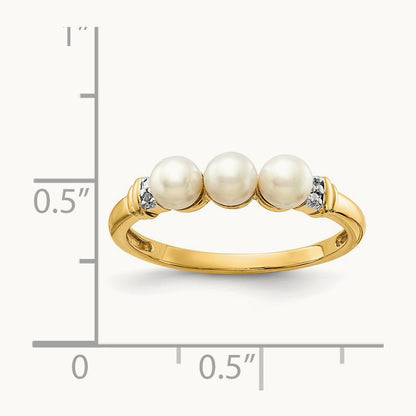 Diamond and FW Cultured 3-Pearl Ring, 14K