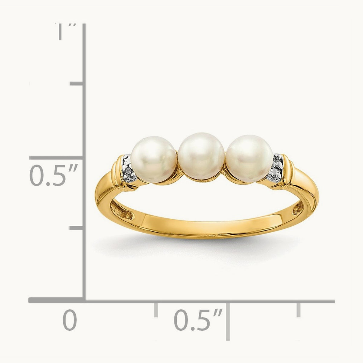 Diamond and FW Cultured 3-Pearl Ring, 14K