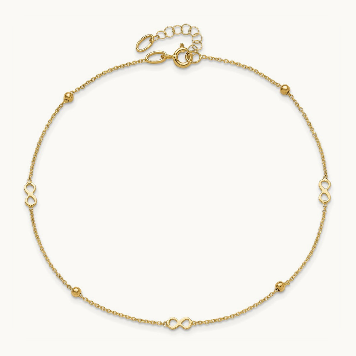 Polished Infinity 9in Plus 1in ext Anklet, 14K