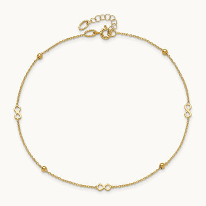 Polished Infinity 9in Plus 1in ext Anklet, 14K