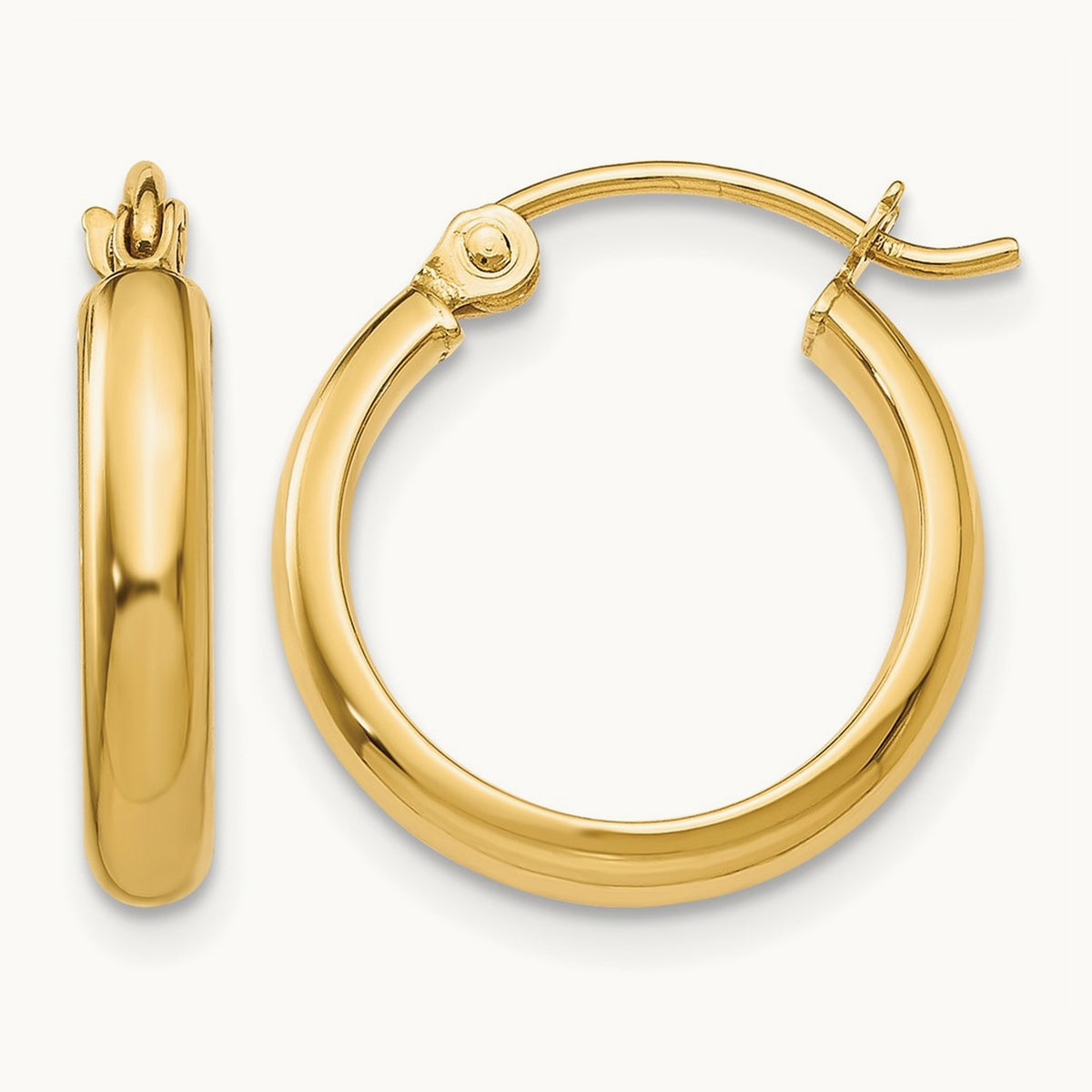 Round Tube Hoop Earrings — 14K Yellow Gold, 13mm