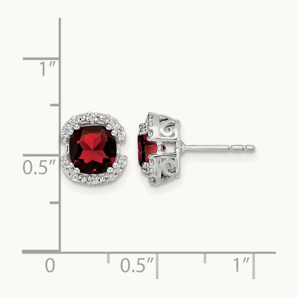 Cushion Garnet and Diamond Halo Earrings — 8.9mm