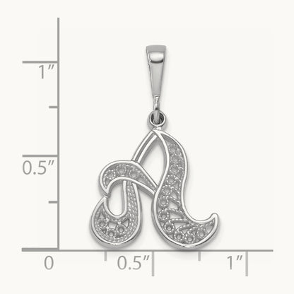 Solid Polished Script Filigree Initial Pendant — A