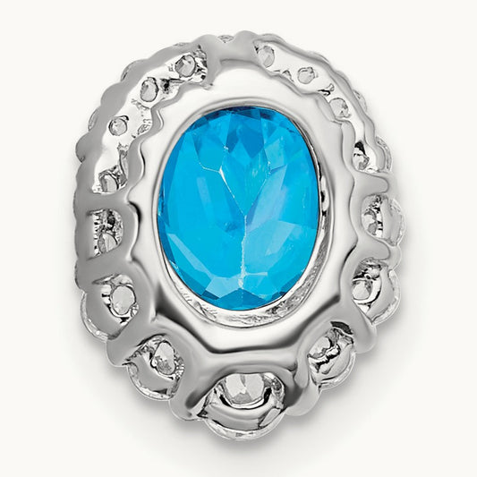 Oval Blue Topaz and Diamond Halo Chain Slide, 14K White Gold