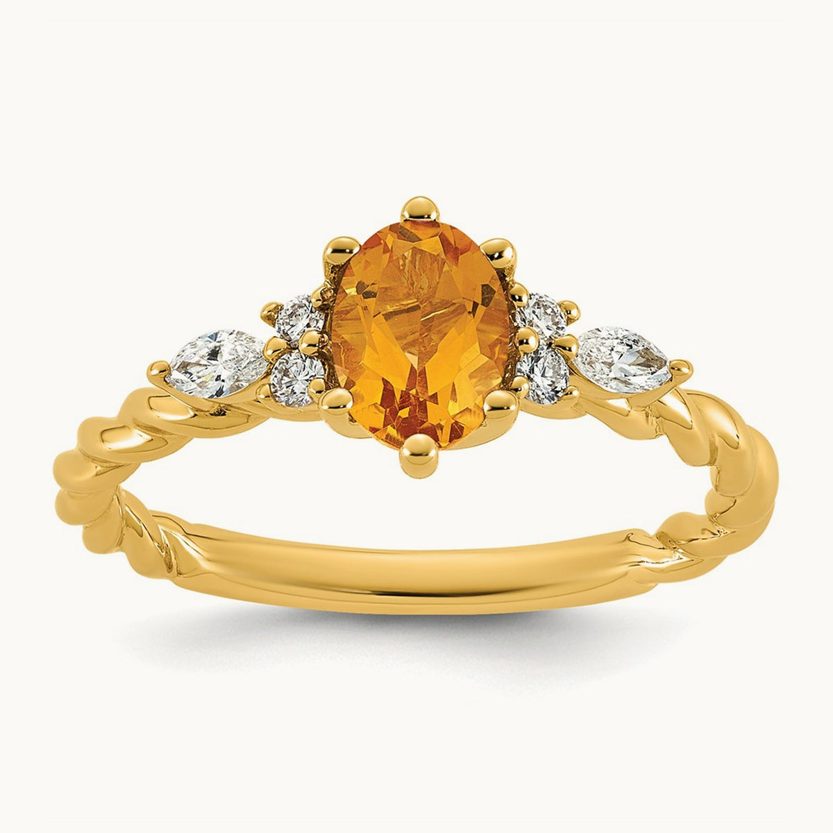 Polished Diamond and Citrine Twisted Ring — 14K Yellow Gold