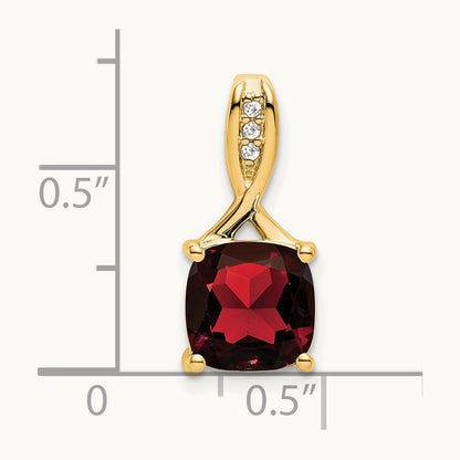 Cushion Garnet and Diamond Pendant — 14K Yellow Gold