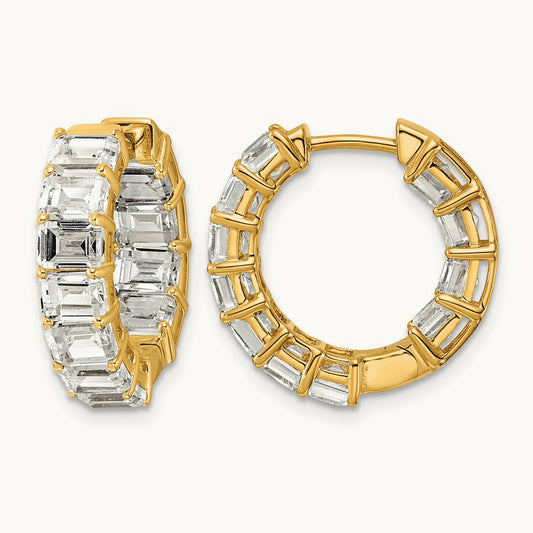 Emerald in/Out Hoop Earrings, 6.50 ct tw Lab-Grown Diamond
