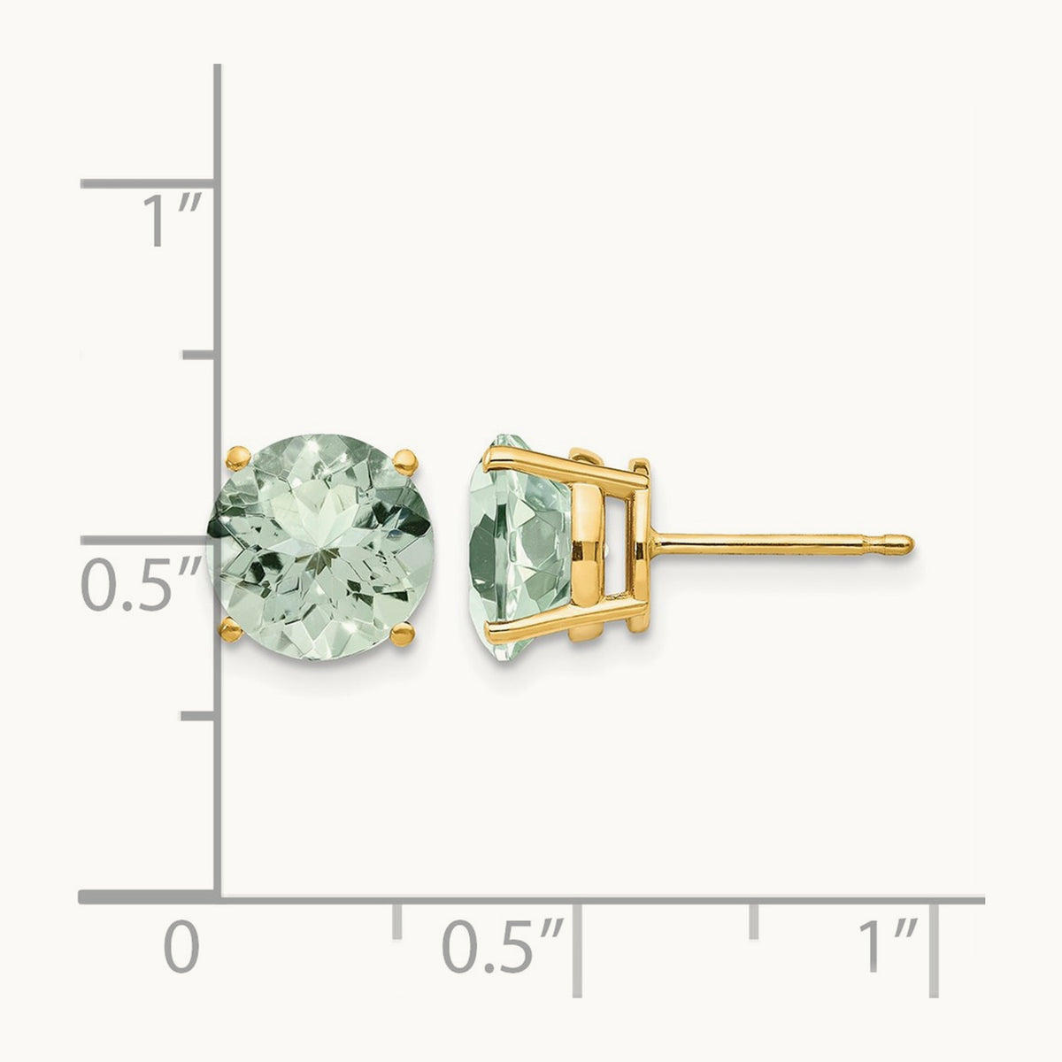 Round Green Quartz Earrings, 8mm, 14K