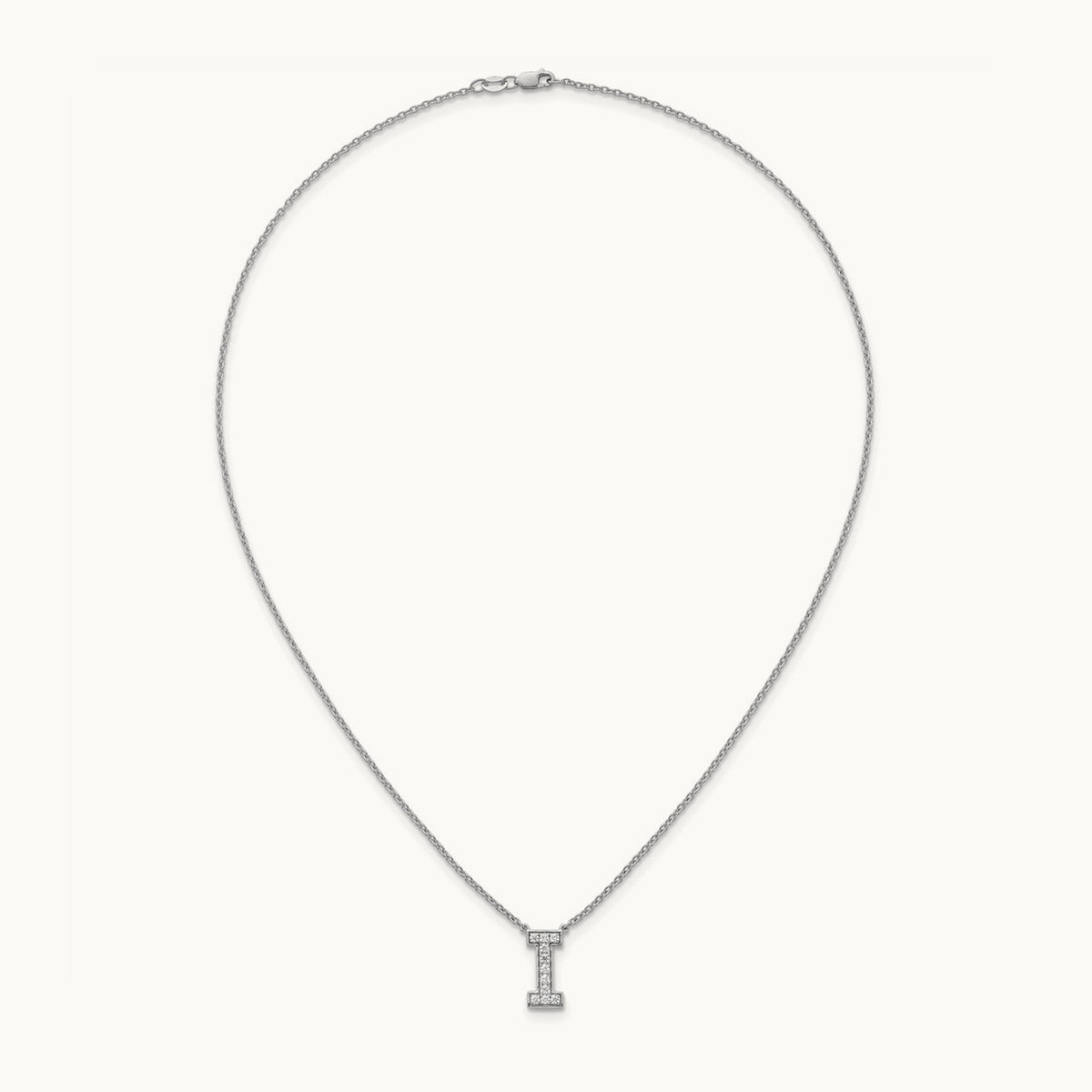 Initial Necklace — 14K White Gold, I, 1/4 ct
