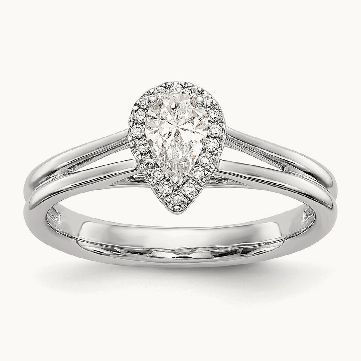 Pear Halo Semi-Mount Split Shank Engagement Ring, 0.07-0.20 ct tw — 1/15 ct, 14K White Gold