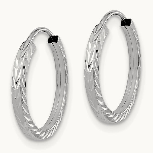 Diamond-cut Square Tube Endless Hoop Earrings, 14K White Gold