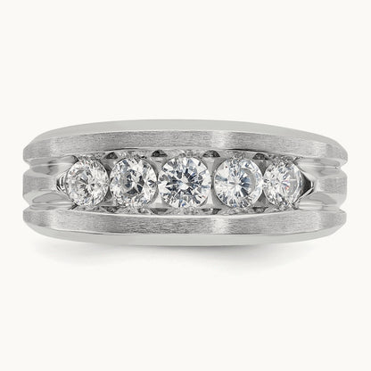 IBGoodman Men's Polished & Satin 5-Stone Diamond Ring, 14K White Gold