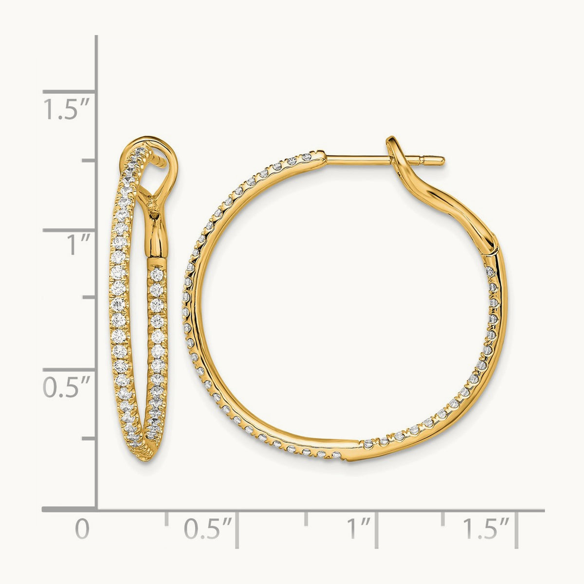 In/Out Hoop Earrings, 0.75-1.00 ct tw Lab-Grown Diamond — 3/4 ct, 14K Yellow Gold