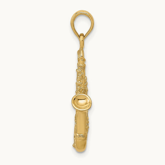 Solid Polished 3-D Saxophone Charm — 14K Yellow Gold