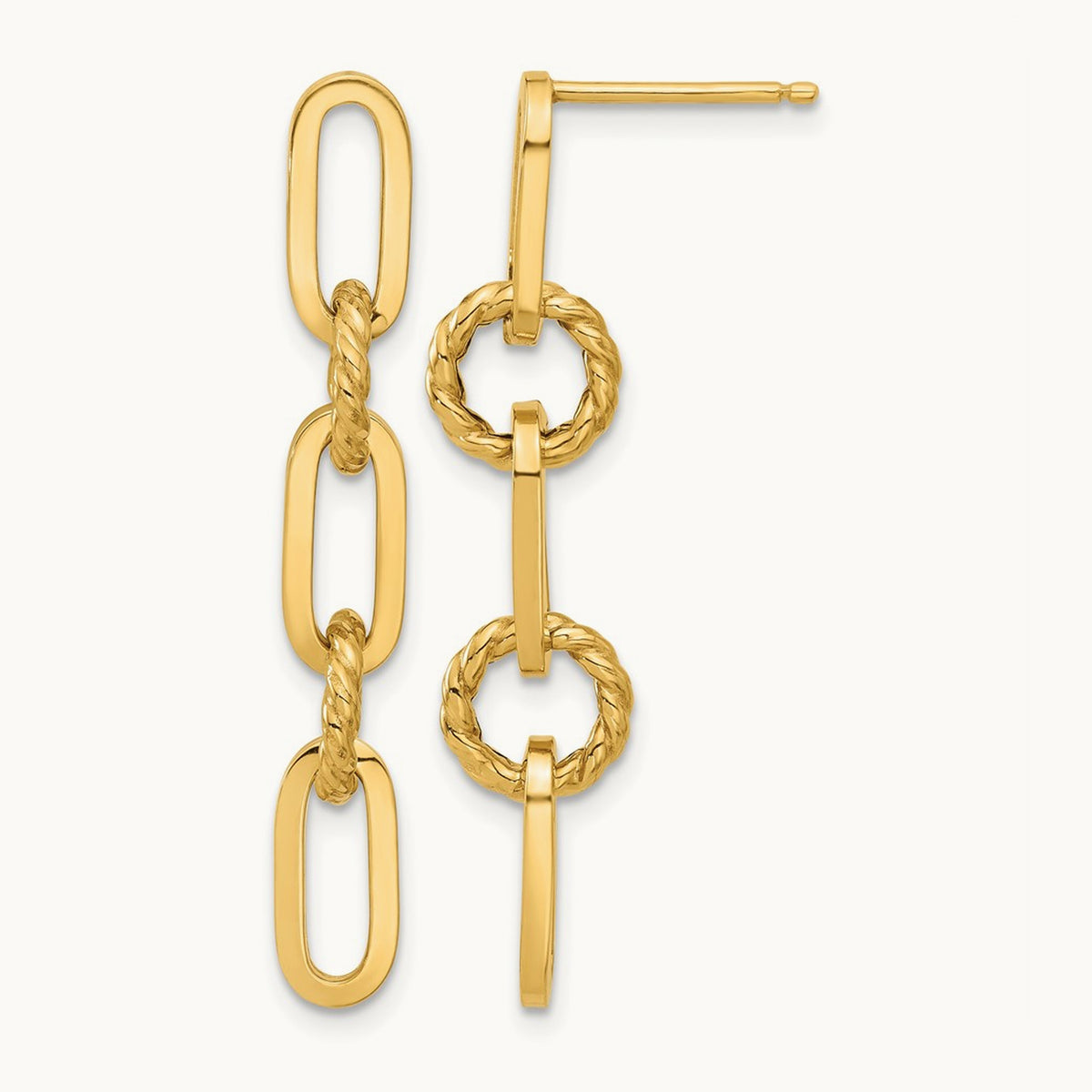Polish and Twisted Chain Link Dangle Post Earrings in 14K Yellow Gold
