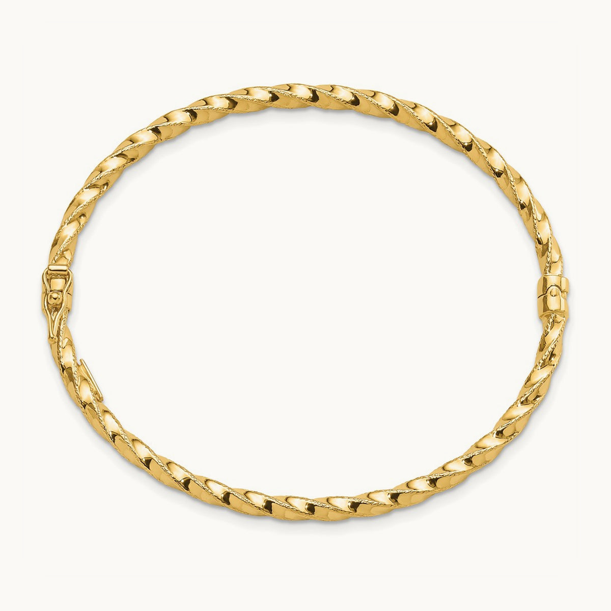 Twisted Hinged Bangle, 3.20mm, 14K Gold