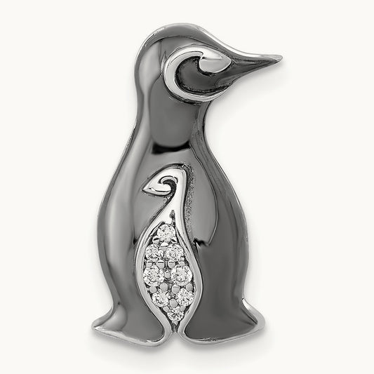 w/ Black Rhodium Diamond Penguins Chain Slide, 14K White Gold