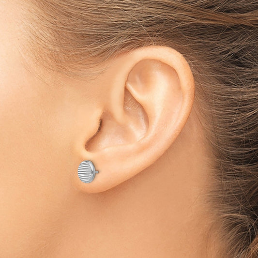 Polished and Textured Small Disc Post Earrings — 14K White Gold