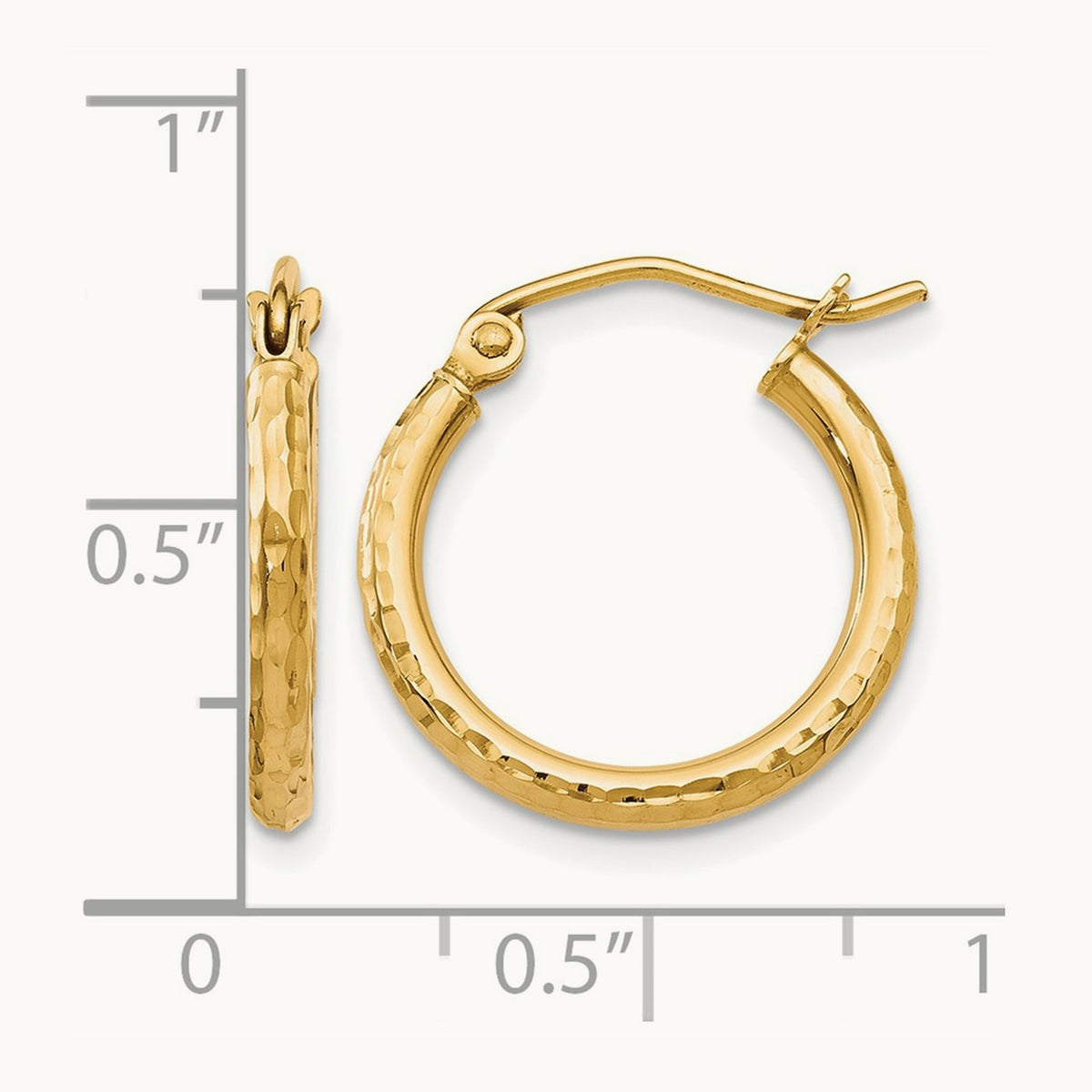 Diamond-cut Hinged Hoop Earrings — 10K Yellow Gold, 17mm
