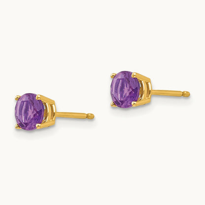 Amethyst Post Earrings, 5mm, 14K