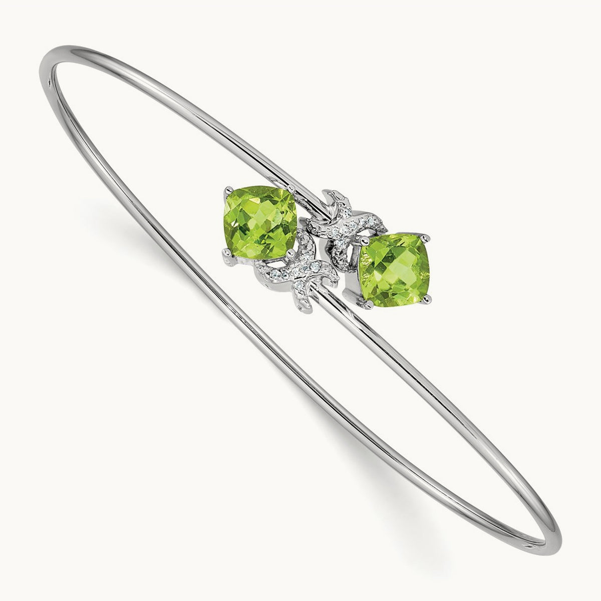 .03ct Diamond and Peridot Flexible Bangle, 14K White Gold
