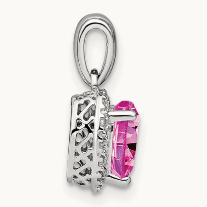 Created Pink Sapphire Heart Pendant, 0.05 ct tw Lab-Grown Diamond