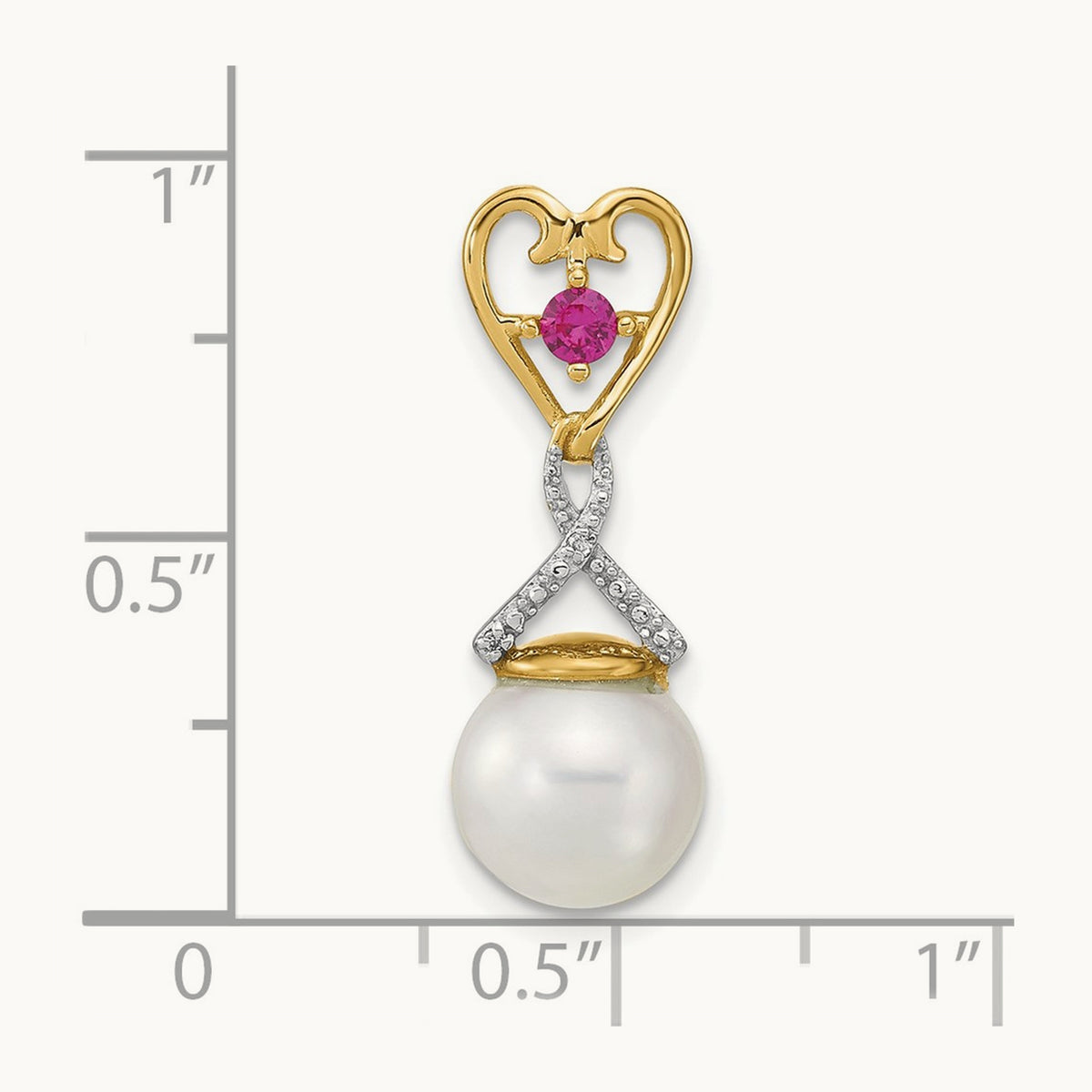 Diamond 8- Round FWC Pearl Lab Cr. Ruby Chain Slide, 9mm, 14K