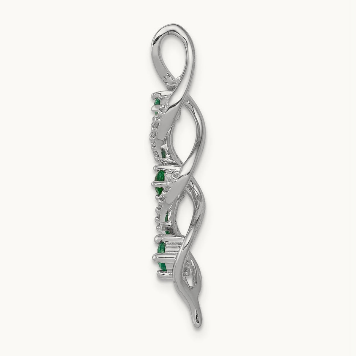 Created Emerald Twist Chain Slide Pendant, 0.07 ct tw Lab-Grown Diamond — 14K White Gold
