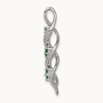 Created Emerald Twist Chain Slide Pendant, 0.07 ct tw Lab-Grown Diamond — 14K White Gold
