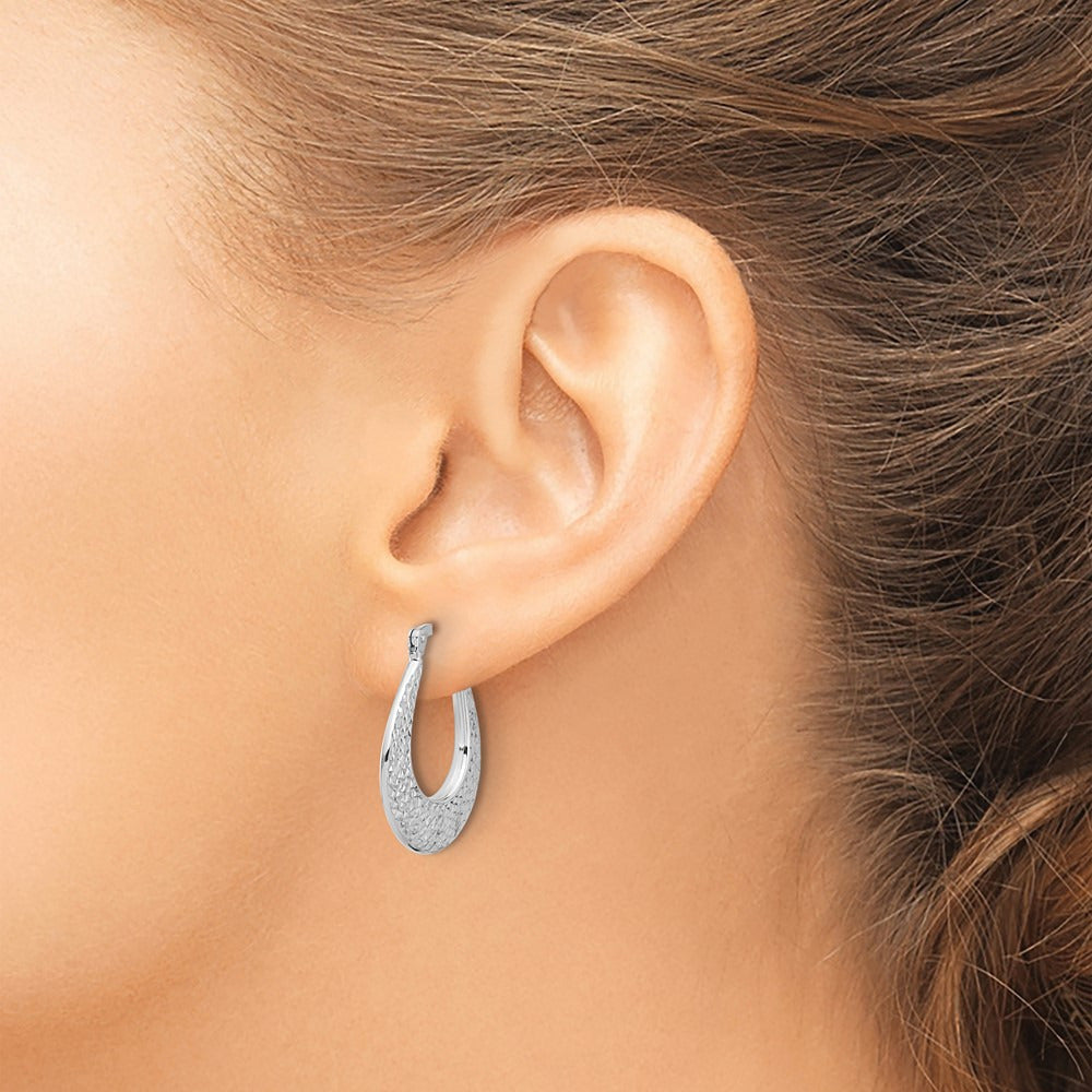 Polished and Diamond-cut Hoop Earrings — 14K White Gold