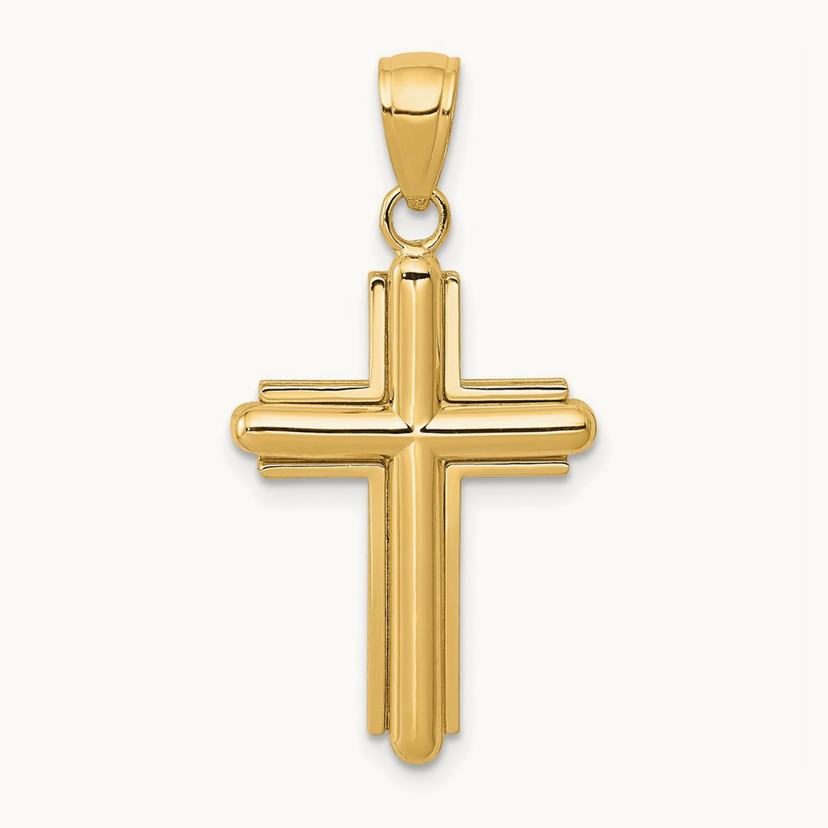 Polished Beveled Stick Cross W/Frame Pendant, 14K Gold