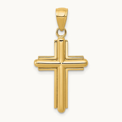 Polished Beveled Stick Cross W/Frame Pendant, 14K Gold