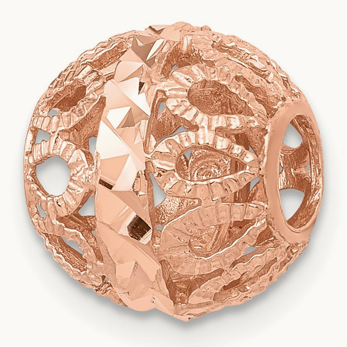 Diamond-cut Filigree Ball Chain Slide — 14K Rose Gold