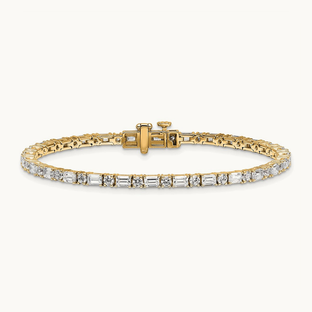 Emerald/Round Tennis Bracelet, 4.75-5.00 ct tw Lab-Grown Diamond — 14K Yellow Gold