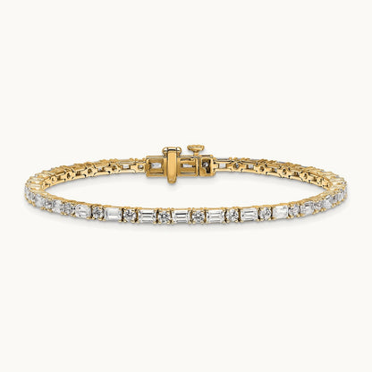 Emerald/Round Tennis Bracelet, 4.75-5.00 ct tw Lab-Grown Diamond — 14K Yellow Gold