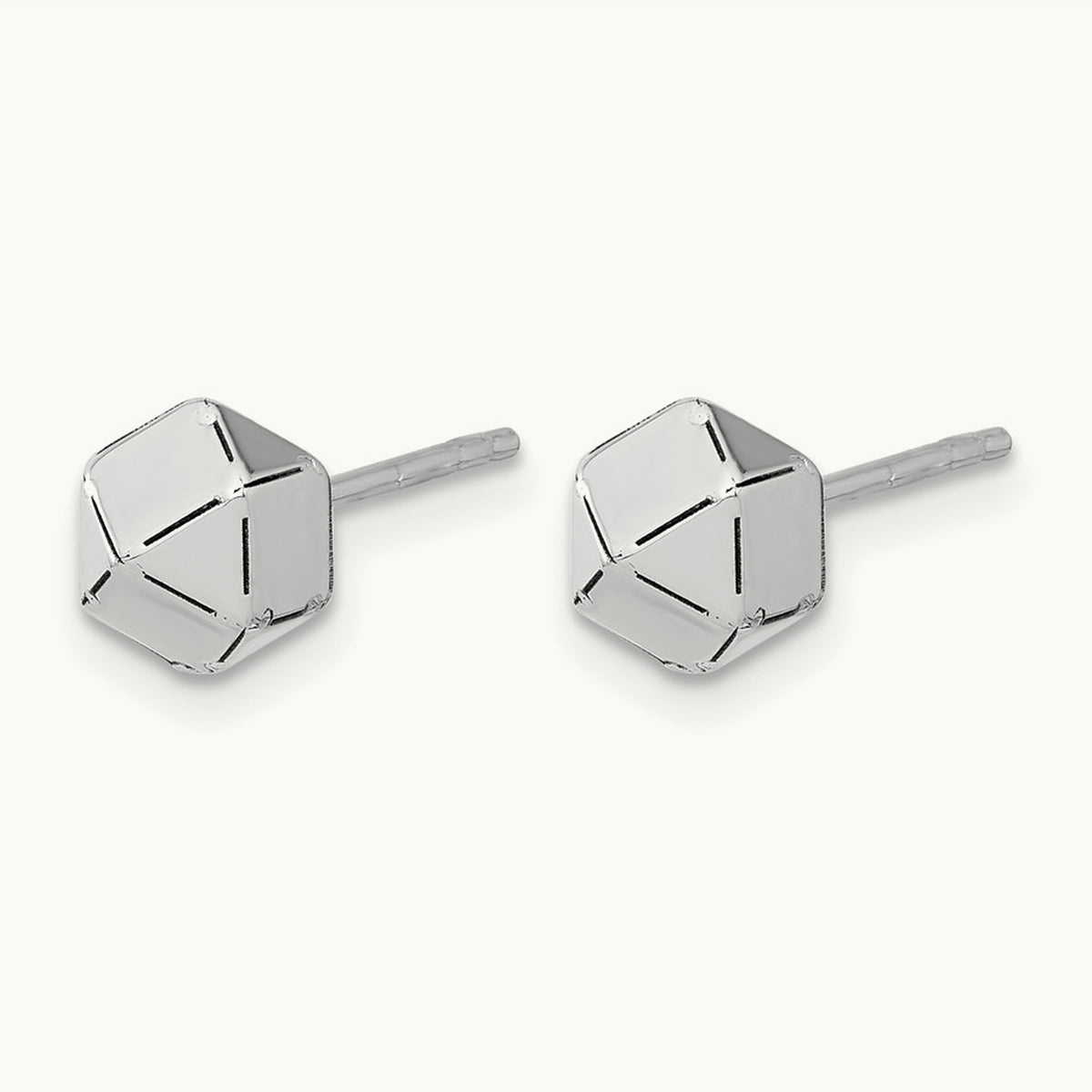 Polished Geometric Ball Post Earrings — 10K White Gold