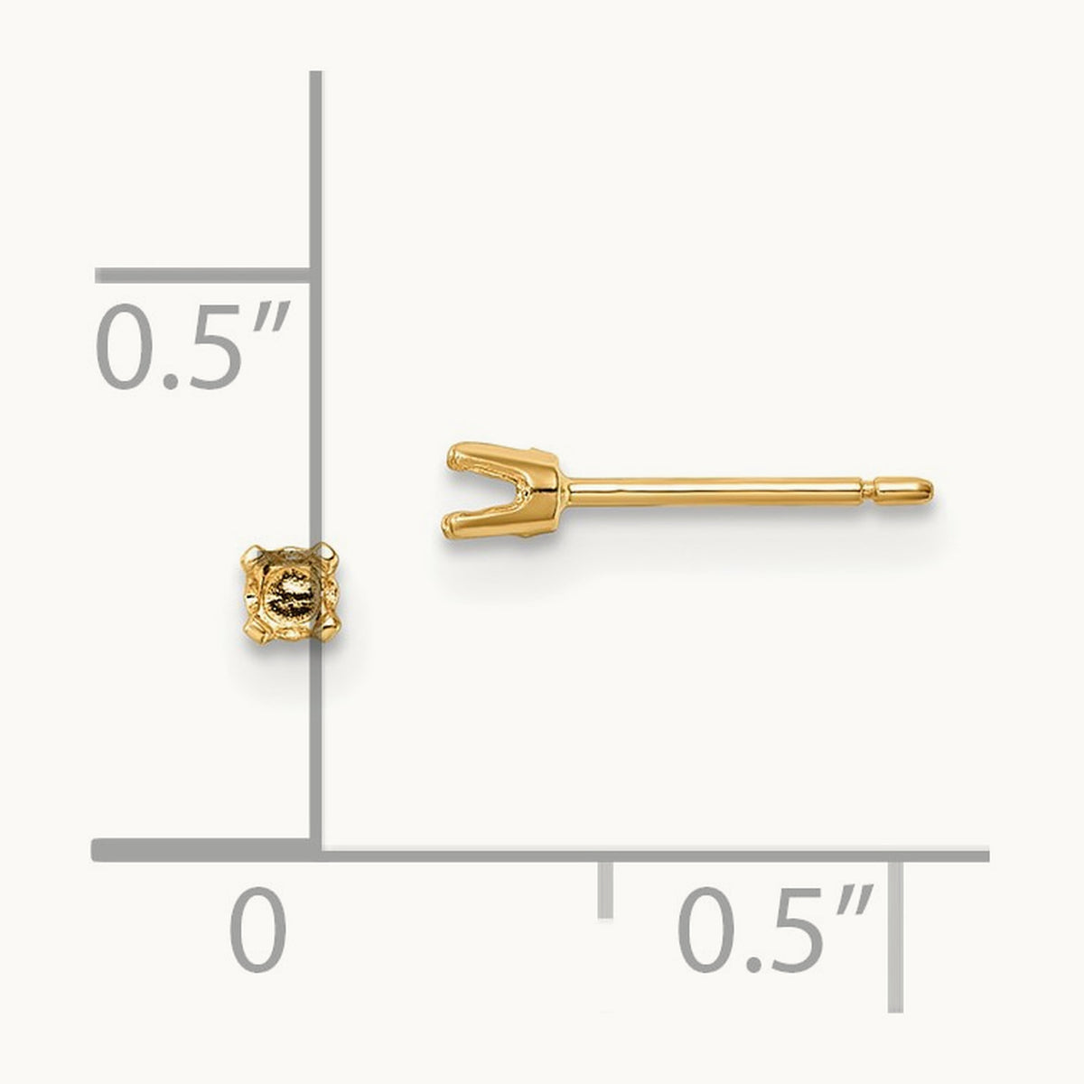 Round Stud Earring Mounting w/backs, 2.25mm, 14K