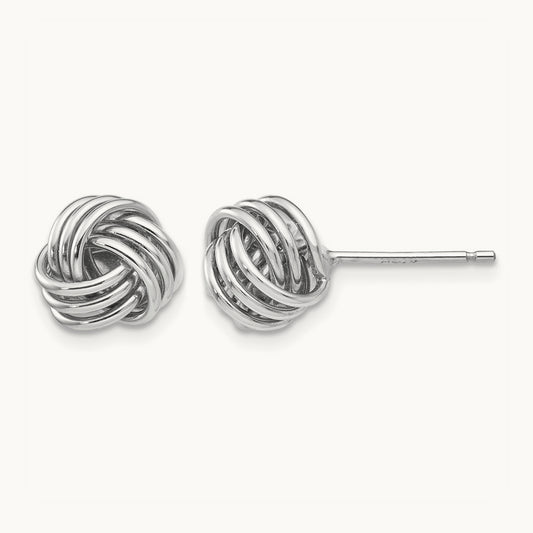 Ridged Love Knot Post Earrings, 14K White Gold