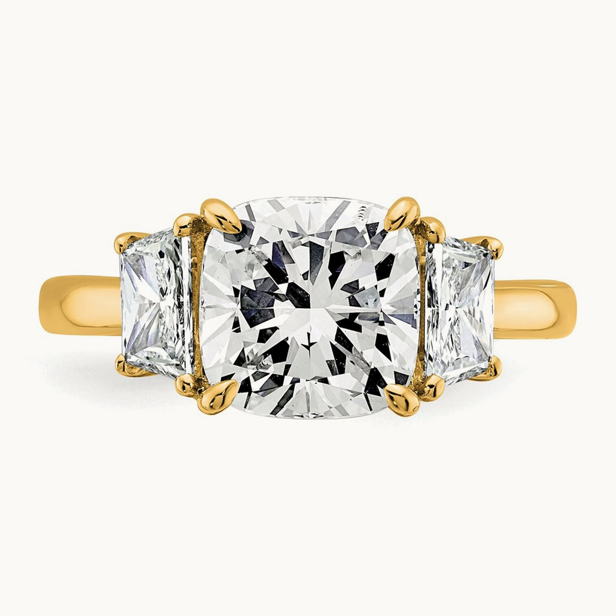 Cushion & 1/2 Moon Engagement Ring, 1.25-3.75 ct tw Lab-Grown Diamond — 3 3/4 ct, 14K Yellow Gold