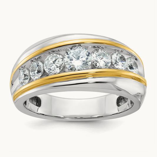 IBGoodman Men's Polished/Grooved 7-Stone Diamond Ring, 14K Two-tone