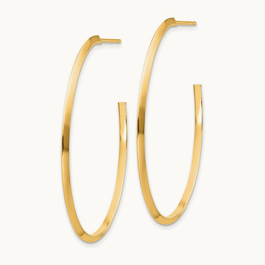 Polished Knife Edge Oval Post Dangle Earrings — 14K Yellow Gold