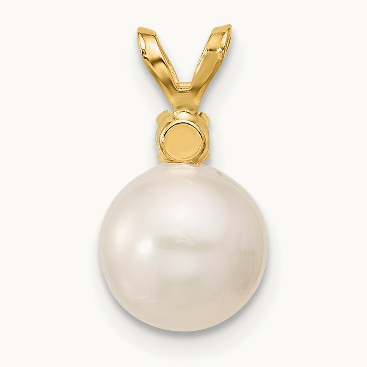 Emerald 8- White Round FWC Pearl Pendant, 8.5mm, 14K