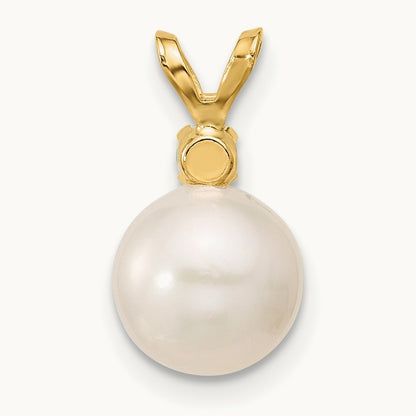 Emerald 8- White Round FWC Pearl Pendant, 8.5mm, 14K