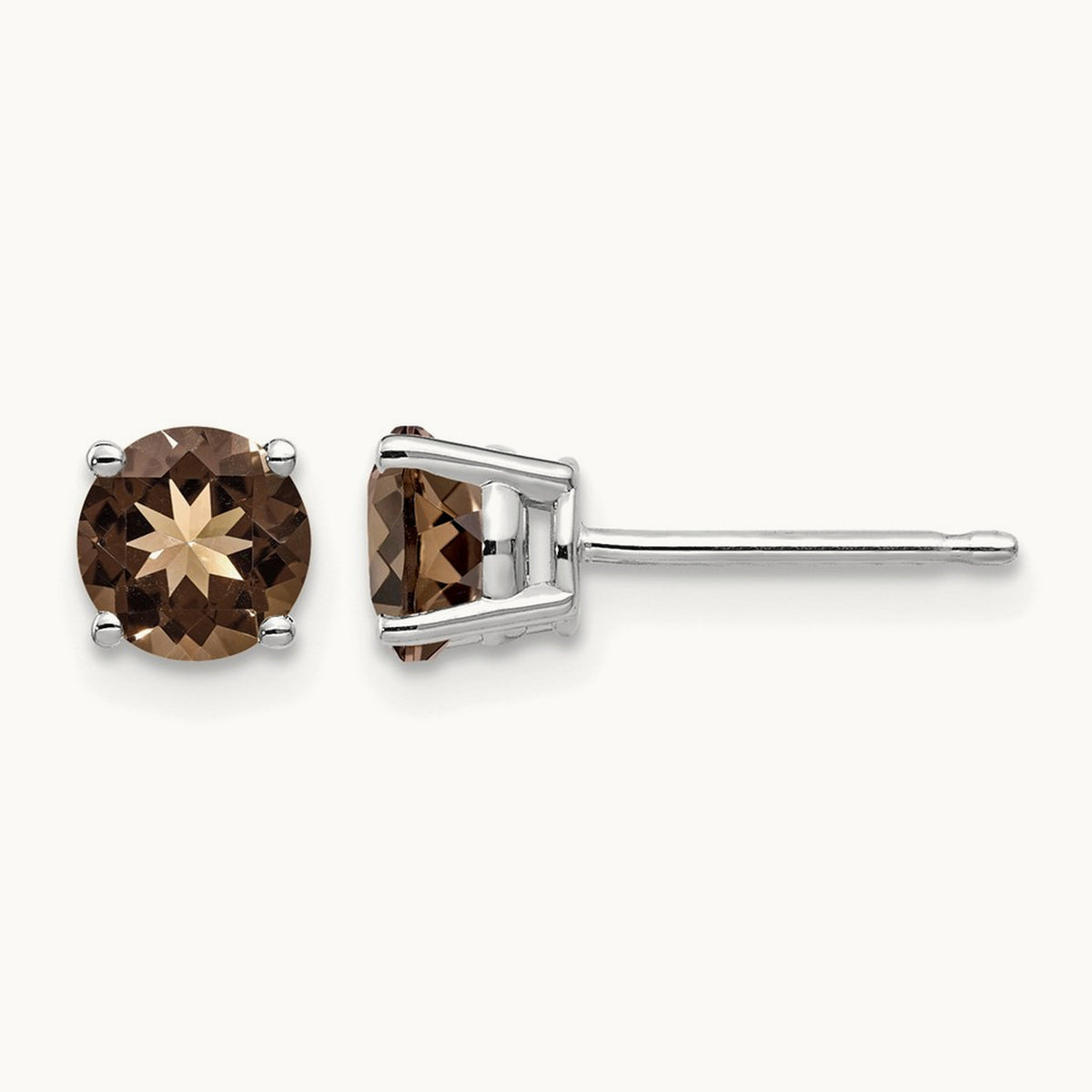 Round Smoky Quartz Earring, 5mm, 14K White Gold