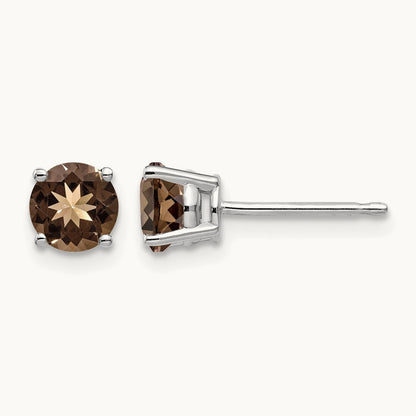 Round Smoky Quartz Earring, 5mm, 14K White Gold