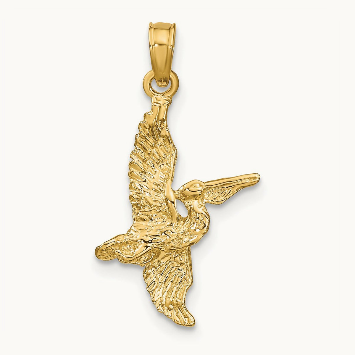 3-D Pelican Flying Charm — 14K Yellow Gold, 24mm